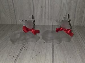 Vintage Frosted Glass Reindeer Christmas Candle Holders Centurion Collection